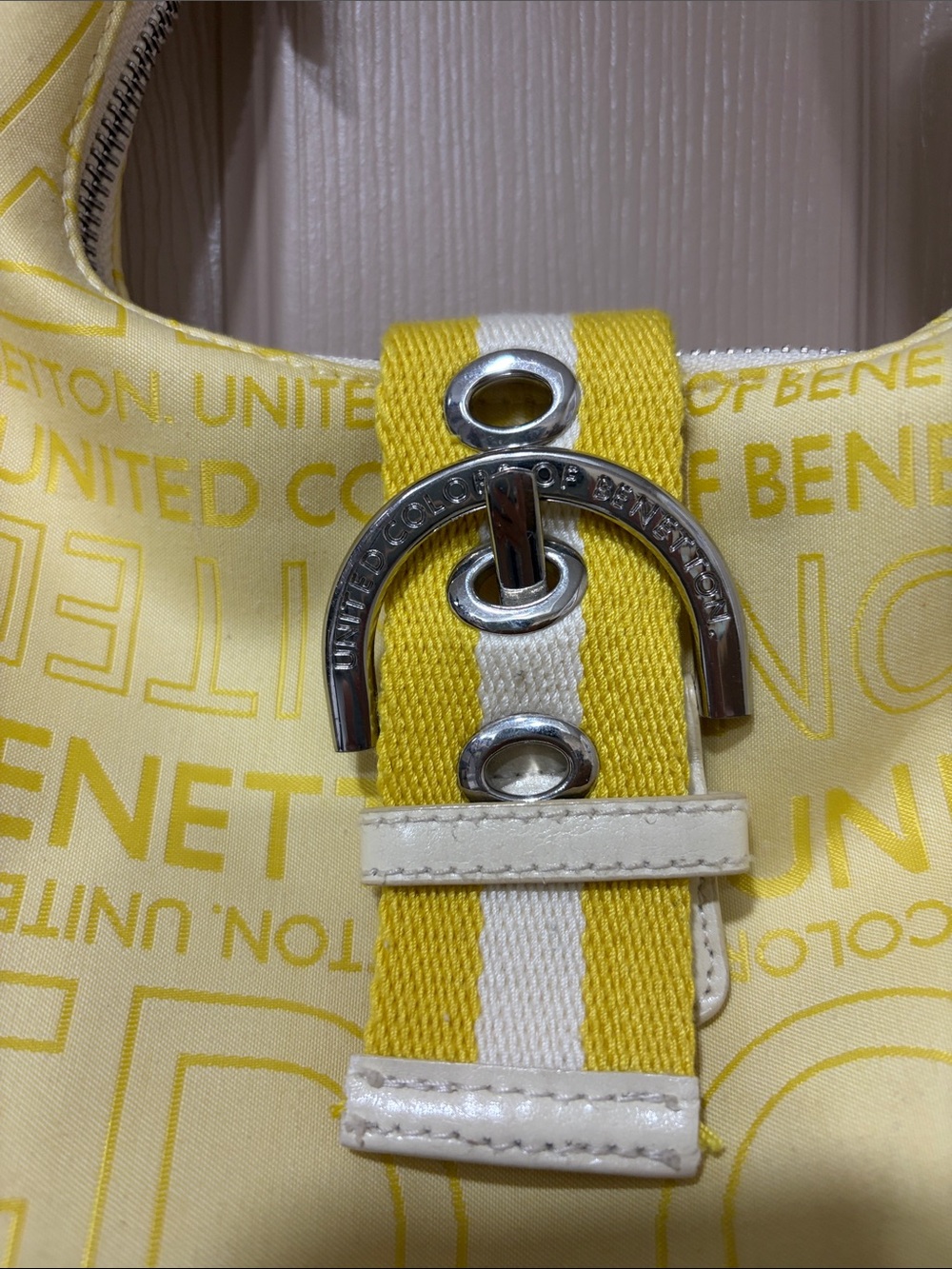 Vintage United Colors of Benetton Yellow Logo Hobo Shoulder Bag Y2K - Picture 3 of 12
